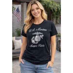 US Marines Womens T-shirt Black And Silver Size Large